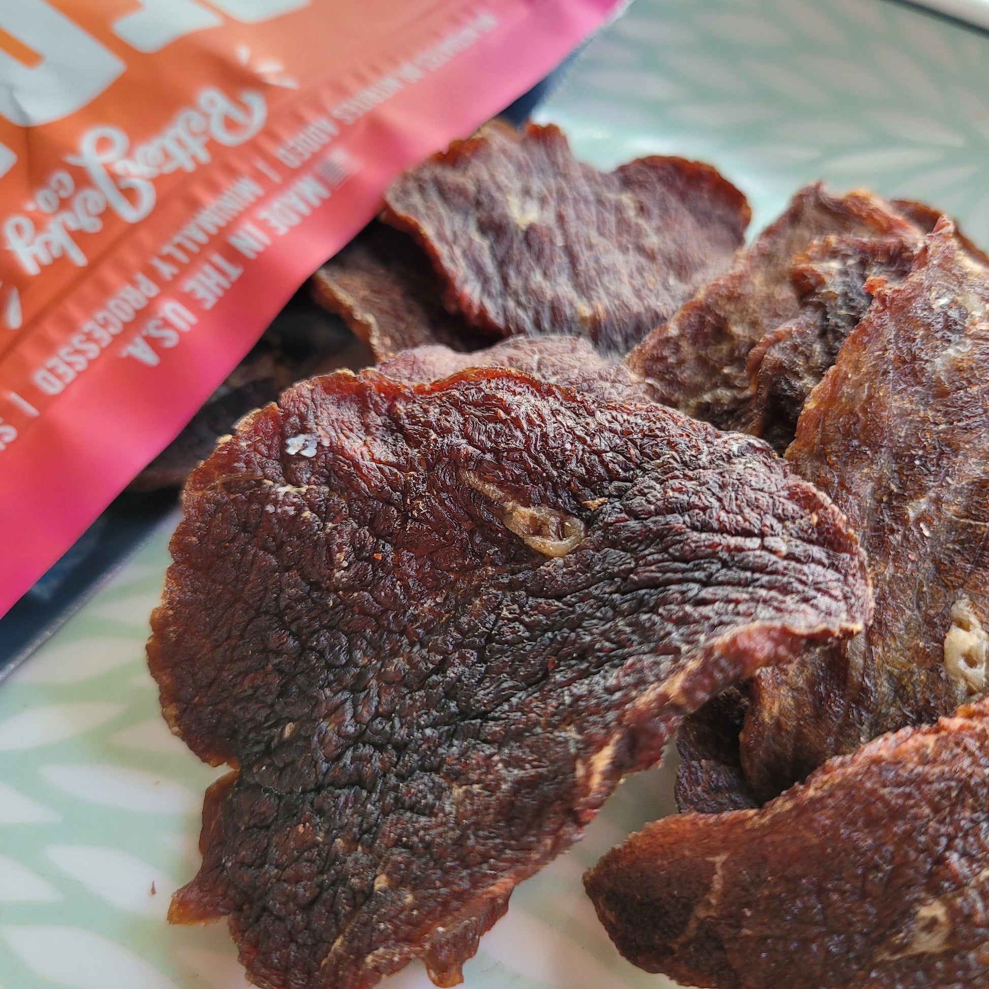 Beef Jerky Chips for dogs and cats. Made with 100% human-grade beef, perfect for training and snacking for pets.