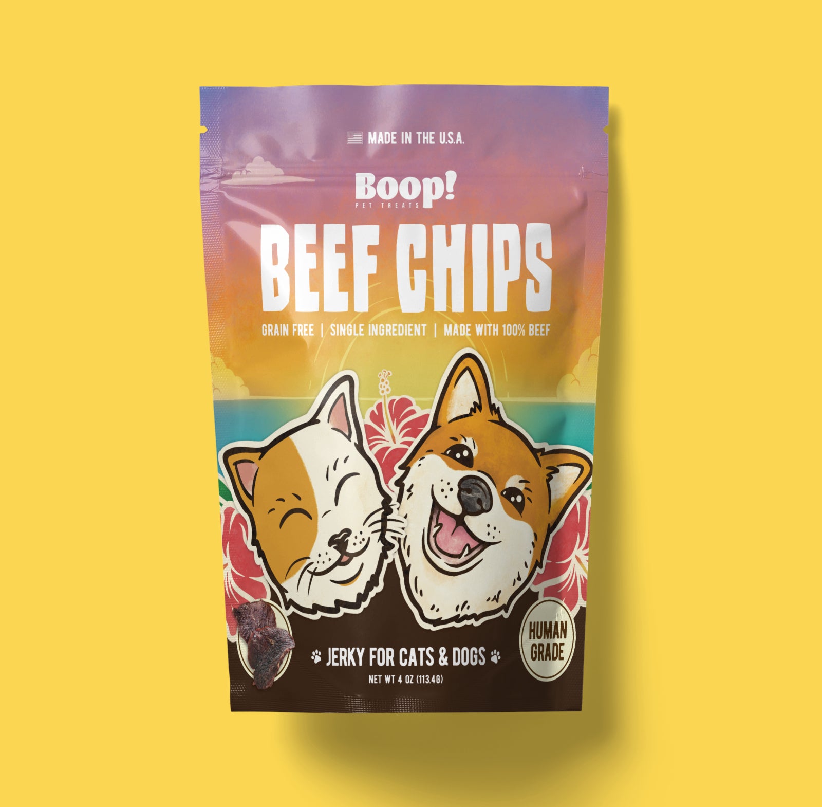 Beef Jerky Chips for dogs and cats. Made with 100% human-grade beef, perfect for training and snacking for pets.